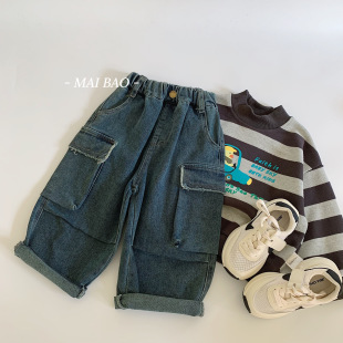Mabao Kidsren's Jeans 2025 Spring Kidsren's Clothing Korean Style Baby Casual Pants Versatile Boys' Denim Cargo Pants