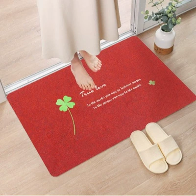 and Stain-Resistant Mat, Bedroom Living, Avtomobil döşəmə paspasları - embroidered-red-four-leaf-clover-40cm60cm-crystal-velvet