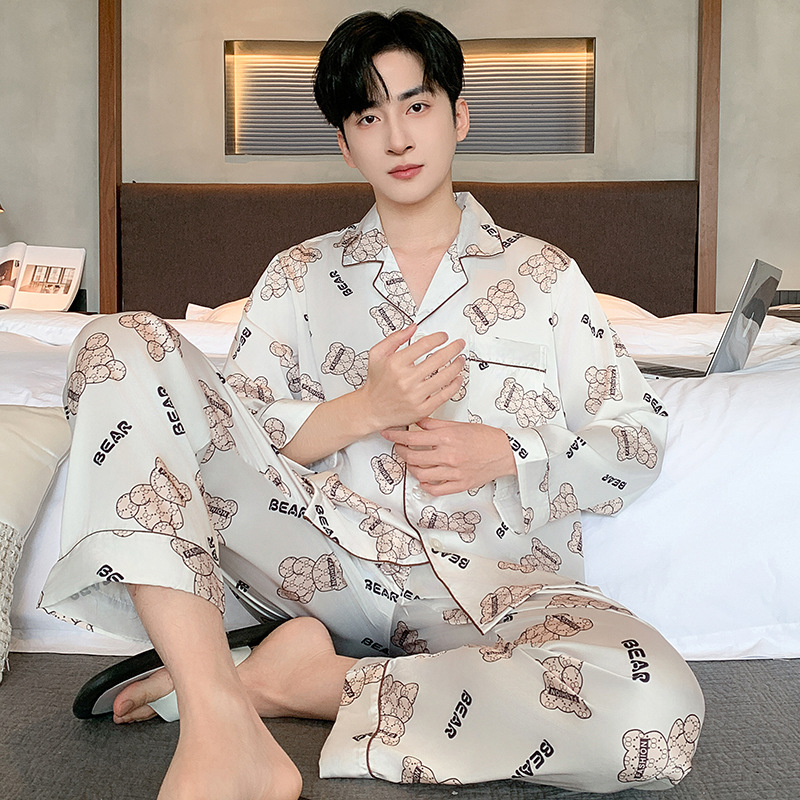 Men's Pajamas Spring and Autumn Long Sleeve Ice Silk 2025 New Cartoon Summer Thin Fashionable Loose Home Clothes suit