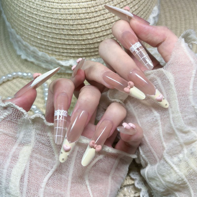 Casual Japanese-Style Small Bows, Cute Stereo Bows, Heart Girl Nail Patches, Fashionable Wearable Nails, Removable