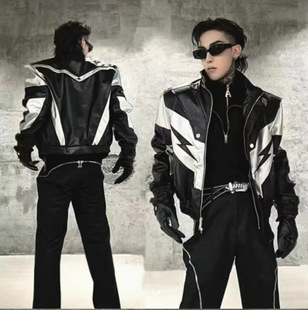 American-style Retro Couple Clothing Stitching Contrast Color Bike Clothing Leather Clothing Men's and Women's Korean-style BF Loose Handsome Jacket Coat Trendy