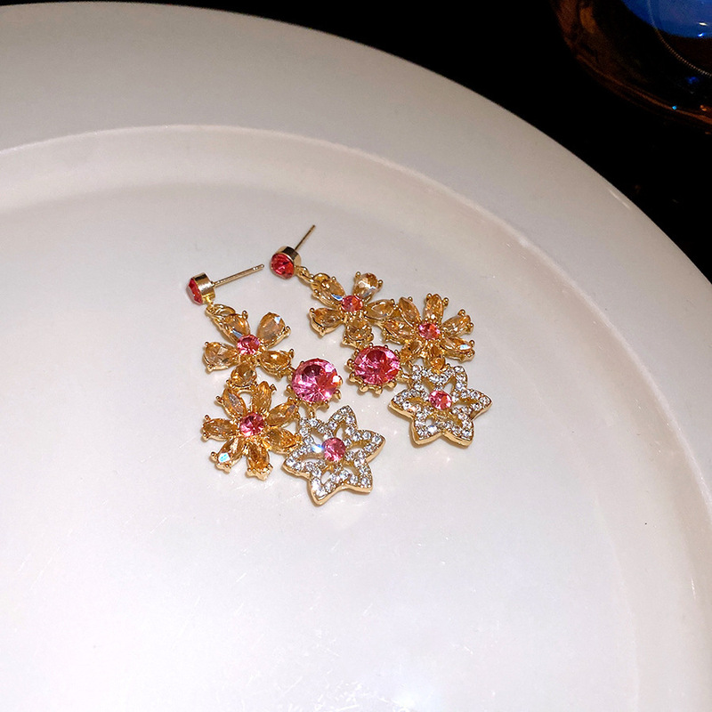 镶钻太阳花多层吊坠耳钉项链轻奢小众锁骨链时尚气质饰品女高级感|undefined