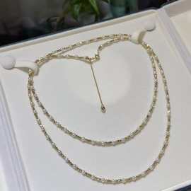 纯银经典款闪闪珍珠毛衣链项链 3-4mm正圆基本无暇baby淡水珍珠