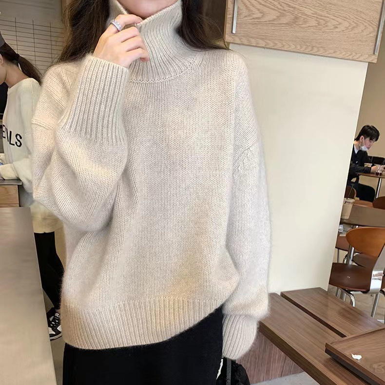 ゆったりとした怠惰な高襟100純ウールジャケット24秋冬新型快適保温女性プルオーバー