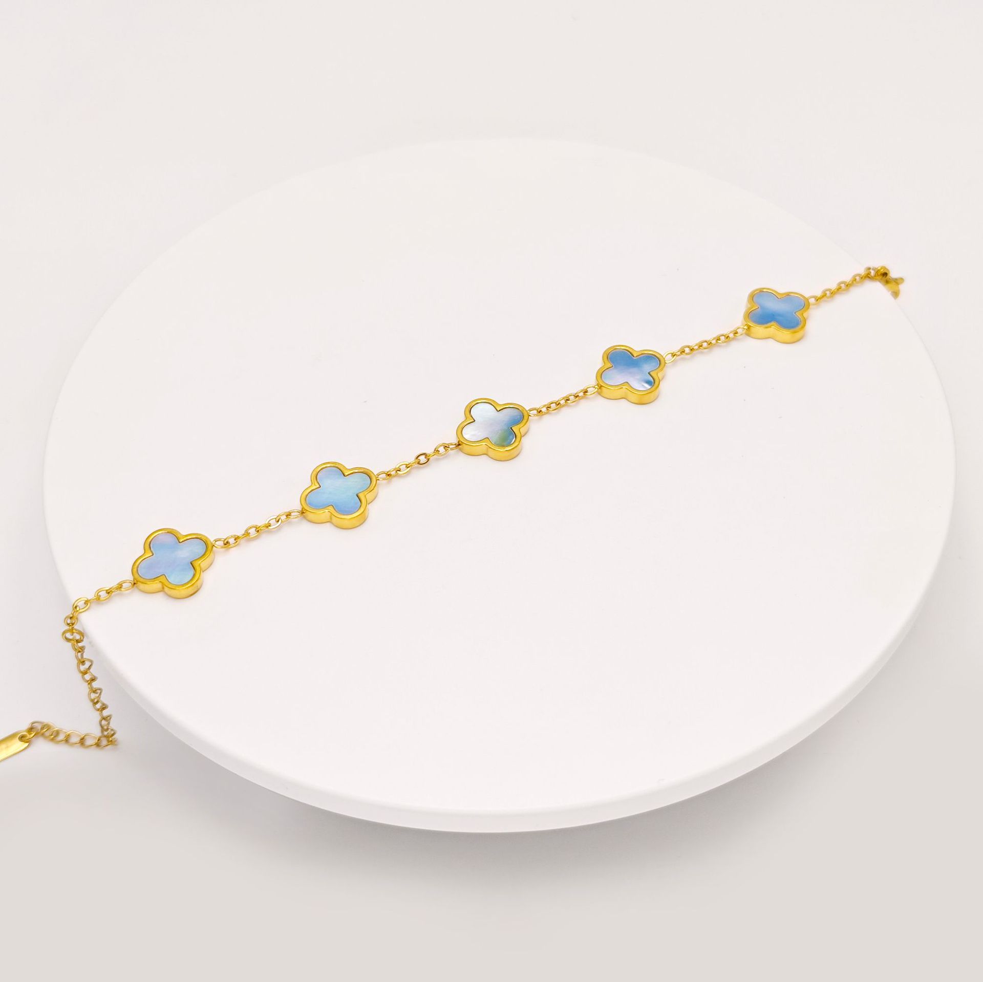 블루 리얼 쉘 골드 팔찌 (양면 꽃)