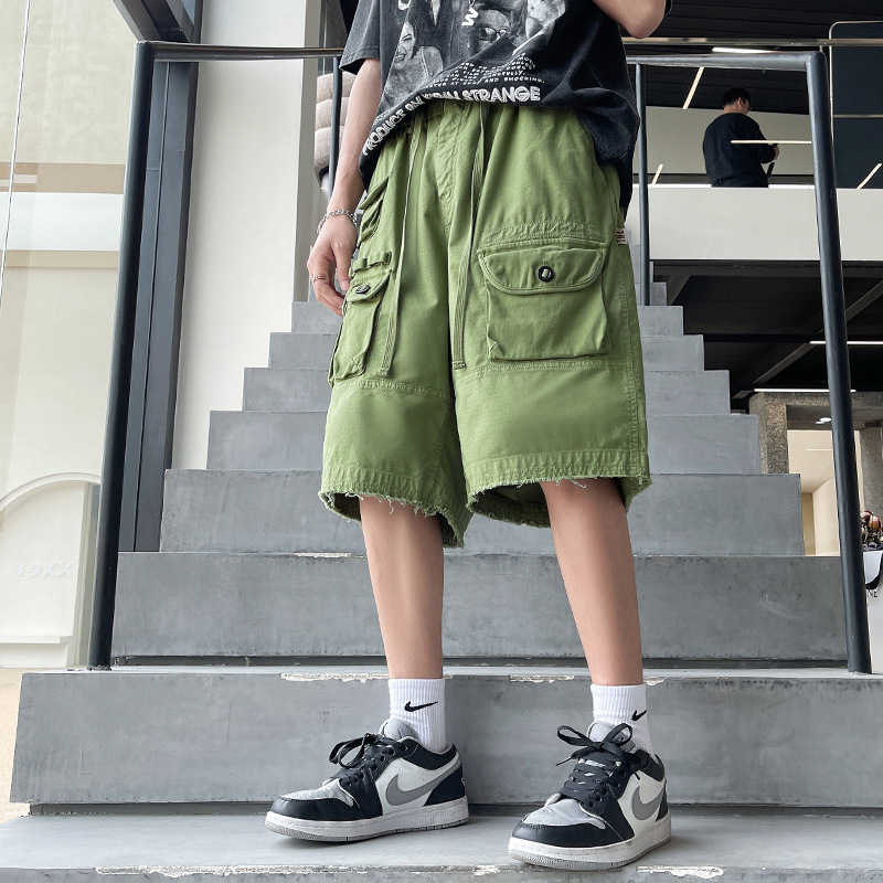 Men's Summer Cargo Shorts with Multiple Pockets, Thin Loose Mid-Length Shorts, Trendy Brand Ins All-Cotton Beach Shorts