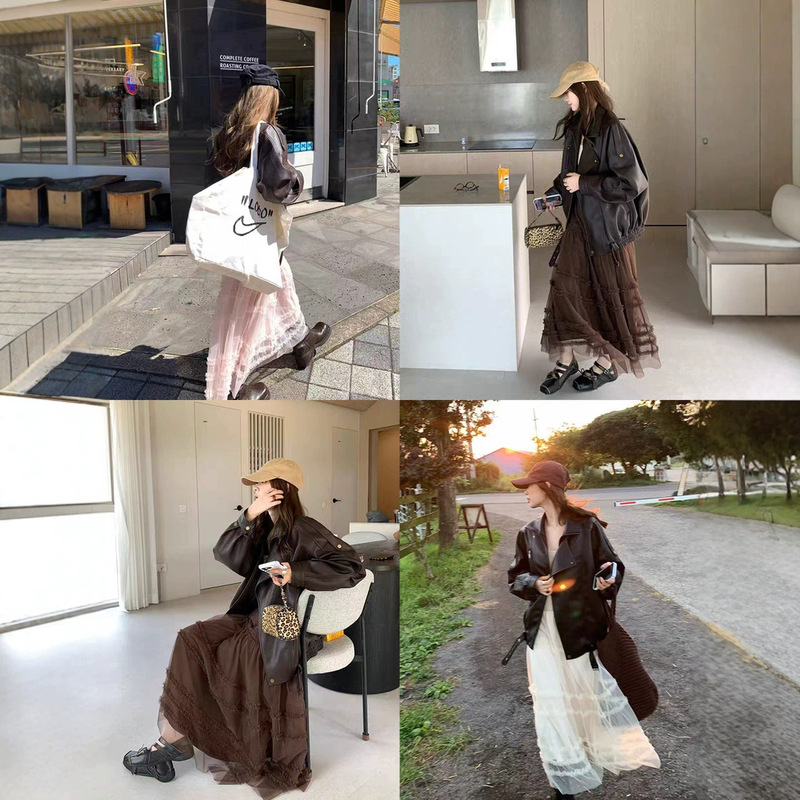 Nuo Chu Has in Stock Im Xiang Peninsula Sweet Tea ~ Special Machine Mesh Lace A-Line Long Skirt Women's Fluffy Cake Skirt Skirt