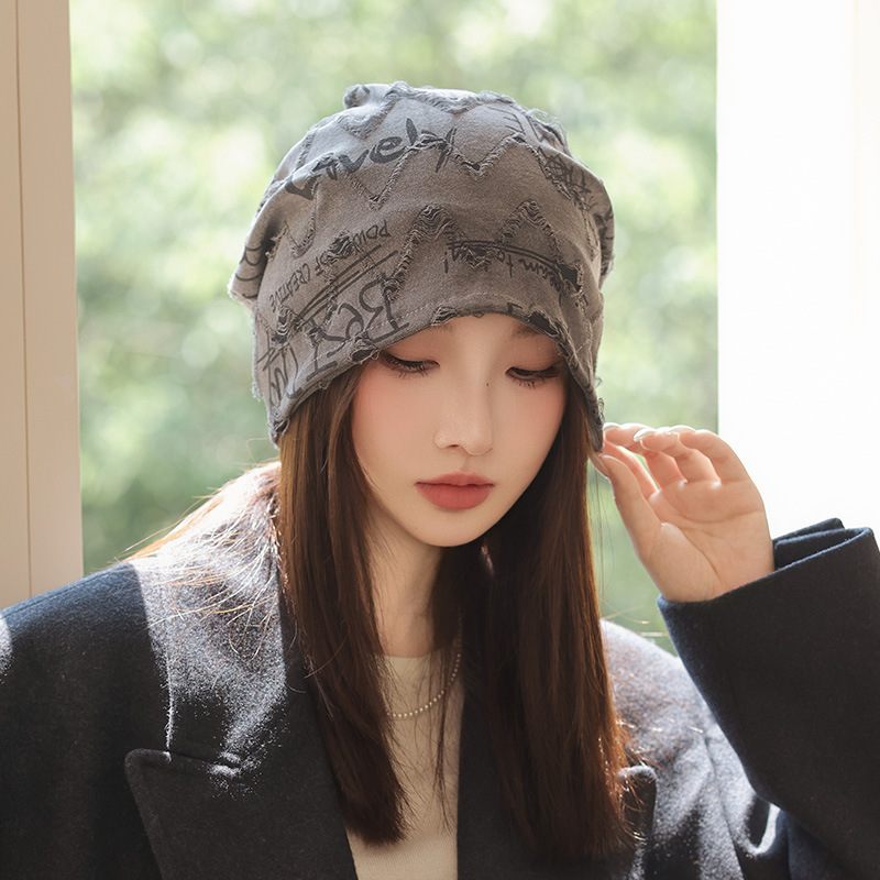 韓国の新しいスタイルのレターバッグヘッドハット、女性用防風ニットウールハット、顔が見える小さなパイルハット、両面着用コールドハット、トレンディ|undefined