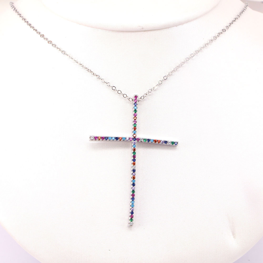 Hip Hop Style Cross Copper Inlaid Color Zircon Pendant Necklace display picture 4