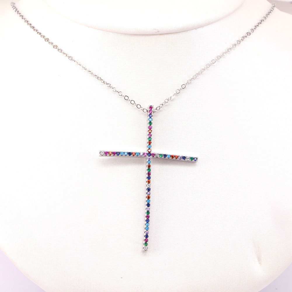 Hip Hop Style Cross copper inlaid Color Zircon Pendant Necklace