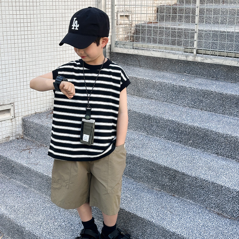 Niños de verano camiseta de mangas cortas chaleco sin mangas 2026 verano nuevo bebé chaleco a rayas sueltas 5