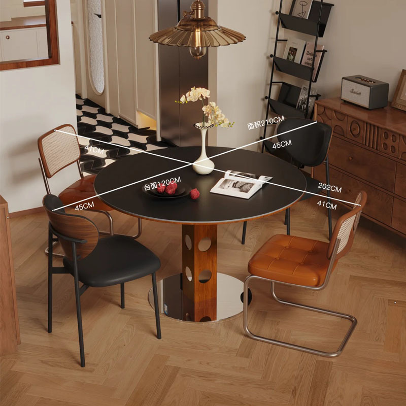 中古风实木圆型餐桌可折叠转变成长方形功能餐台家用小户型岩板桌 4