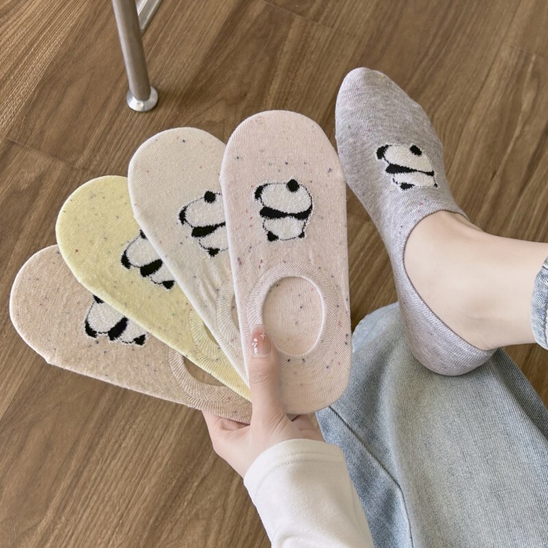 Seamless Toe Cartoon Boat Socks for Women, Cotton Socks, Summer Thin Low-Cut Non-Slip Invisible Socks
