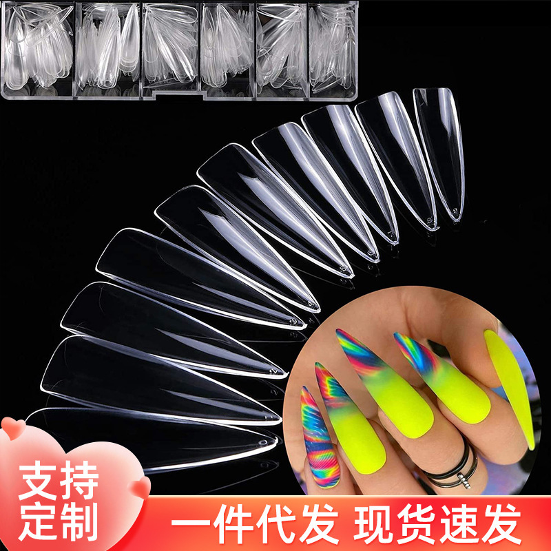 High-heeled long nail tip 500 boxed household transparent fake nails DIY nail shop natural Lady nail