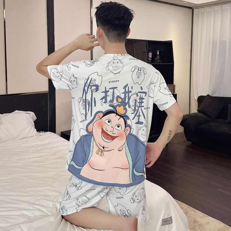 Men's Short-Sleeve Pajamas, Summer 2026 New Style, Ice Silk, Cartoon Cute Large Size Loungewear Set for Teenagers and Older Children Men's Short-Sleeve Pajamas, Summer 2026 New Style, Ice Silk, Cartoon Cute Large Size Loungewear Set for Teenagers and Older Children