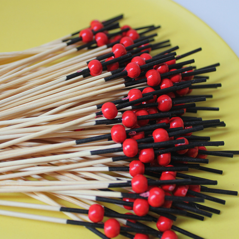 100 unids/bolsa fábrica creativa negro varilla amarillo rojo verde negro bola perlas fruta palo desechable al por mayor fruta tenedor Comercio exterior orden