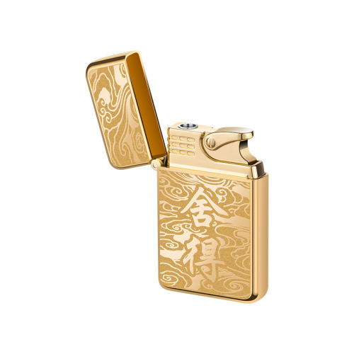 Creative waterproof straight-through metal lighter electroplated embossed pattern red fire direct-injection windproof lighter inflatable lighter cross-border