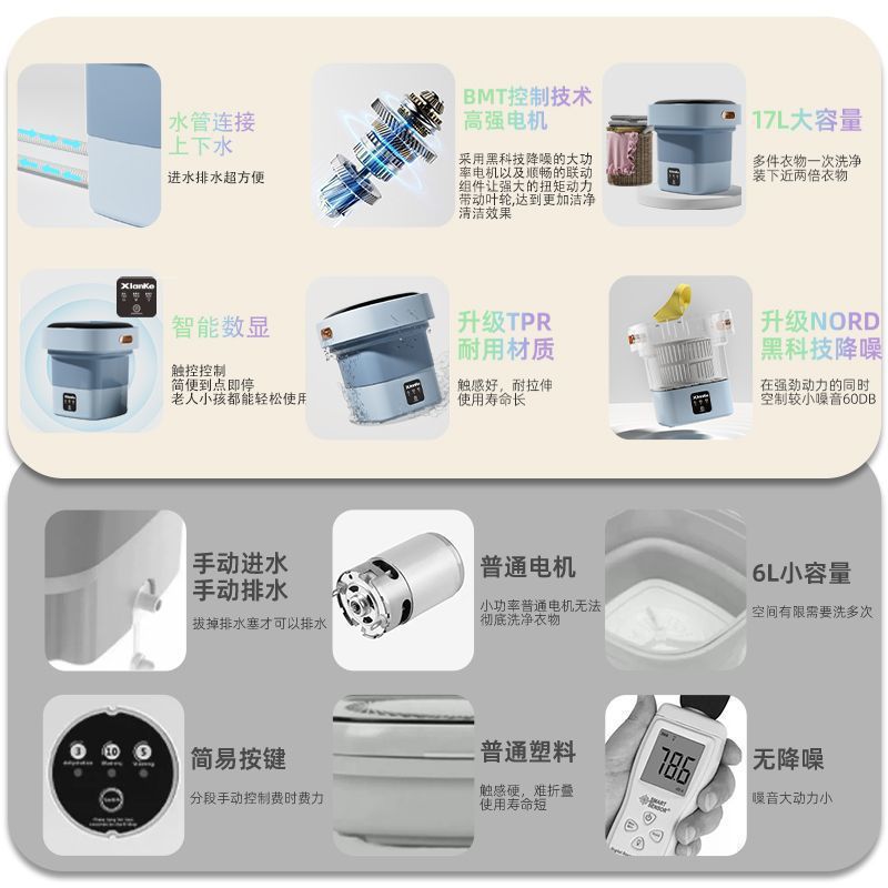 Mini lavadora plegable, lavadora de calcetines pequeña, ropa interior, ropa interior doméstica, lavadora de calcetines integrada, naranja doméstica