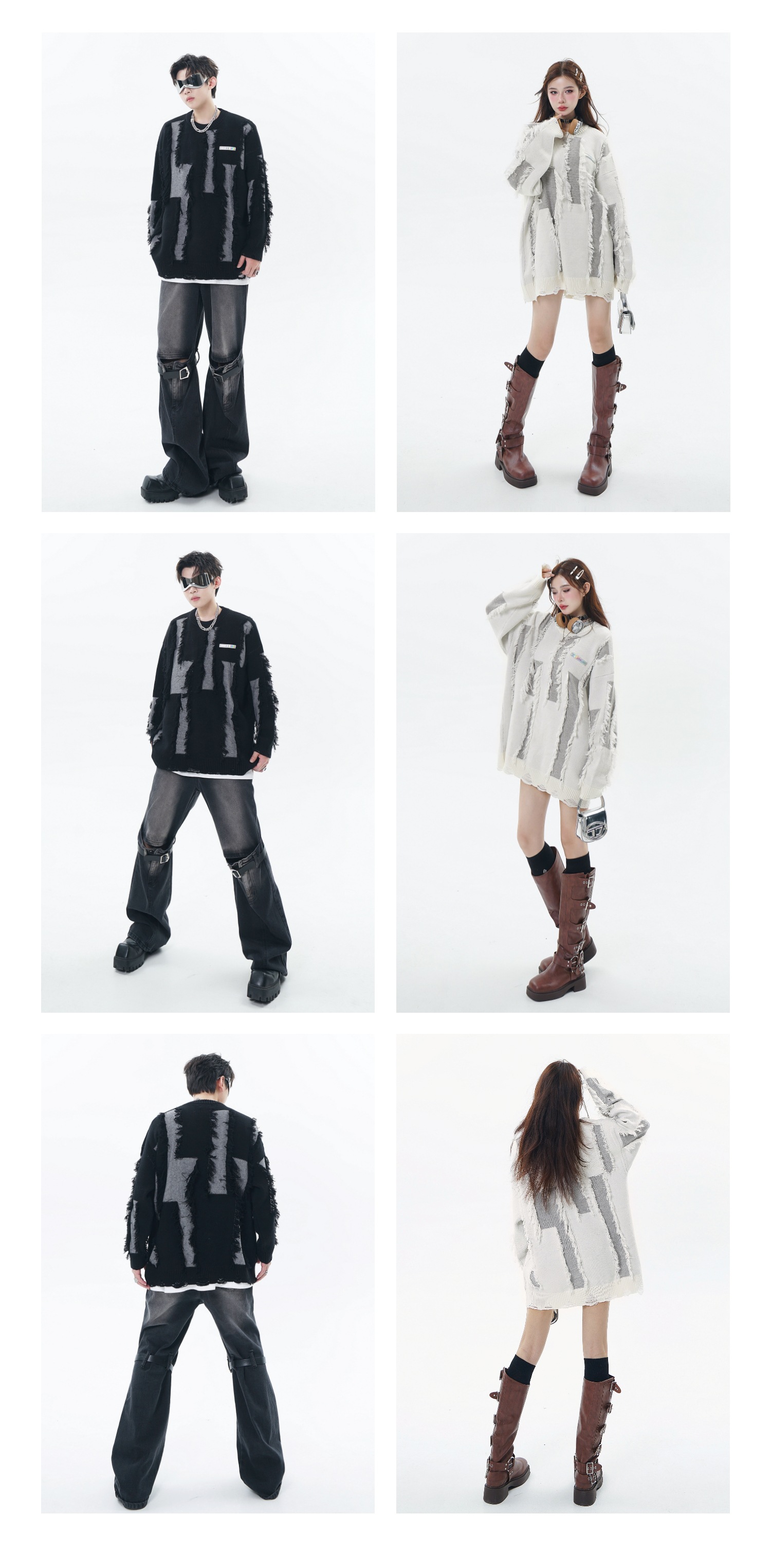 Ανδρικά Ρούχα με σκισμένες φούντες, μικρές ετικέτες, άνετη εφαρμογή, μοντέρνα πουλόβερ με χρωματική αντίθεση_voghion.com