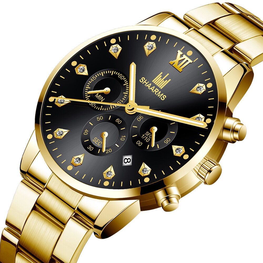 Factory Direct Supply of Fake Three-Eye Men's Casual Diamond Scale Business Calendar Steel Band Watch Men's Quartz Watch