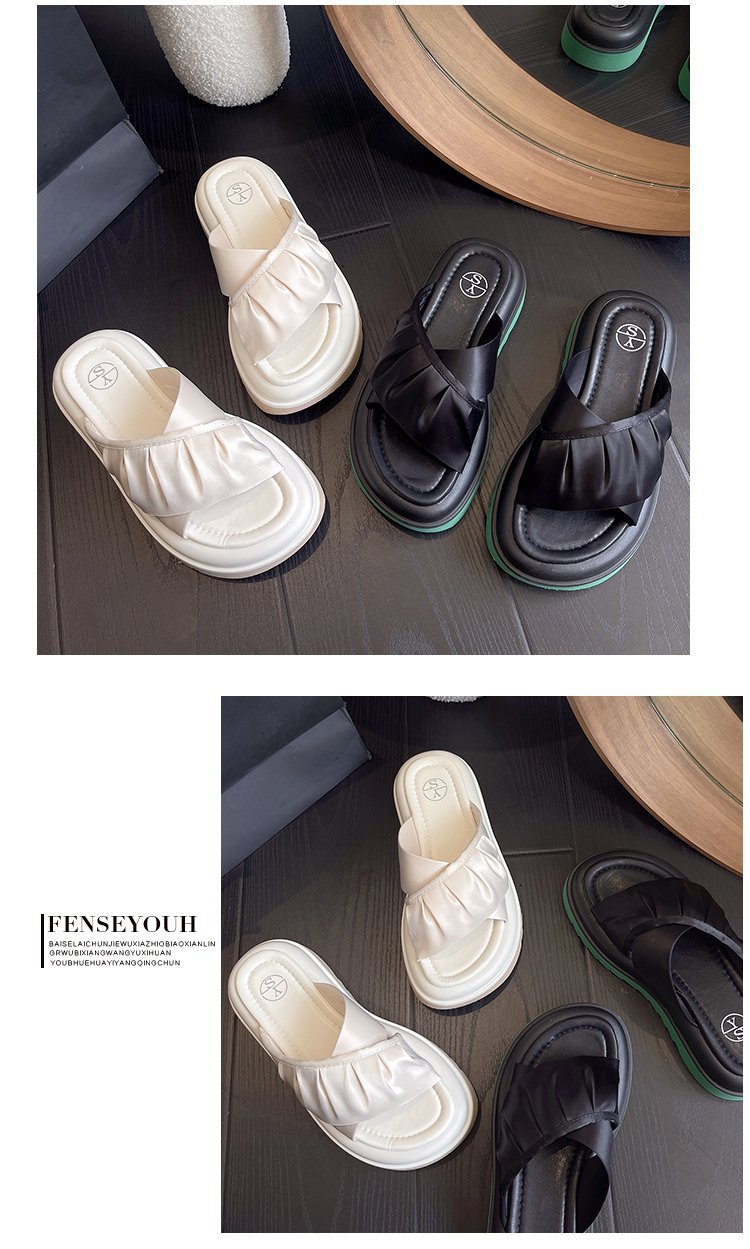 Feenhafte Plateau-Hausschuhe für Damen, Sommer-Oberbekleidung, ins2023, modische, rutschfeste Seiden-Sardinen-Einzel-Hausschuhe, Strandschuhe_voghion.com