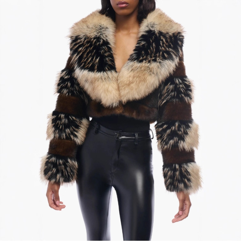 Foreign Trade Autumn and Winter New Women's Clothing Faux Fur Eco-Friendly Fur Ultra-Short Lapel Long-Sleeve Top Fashionable Slim-Fit Jacket