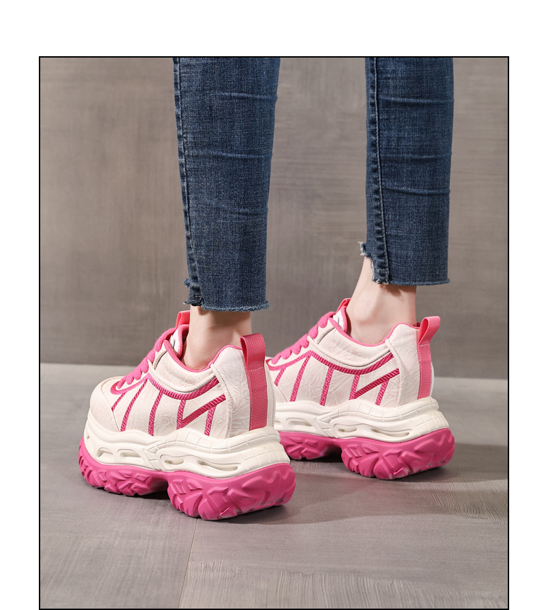 Giày sneaker nữ chunky đế dày tăng chiều cao phong cách thể thao — màu hồng chi tiết 13