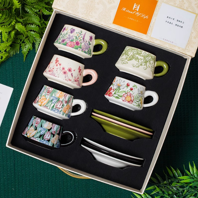 "Secret Garden" serie tazas de café de alta calidad exquisita taza de regalo caja de regalo de boda conjunto de tazas de pareja