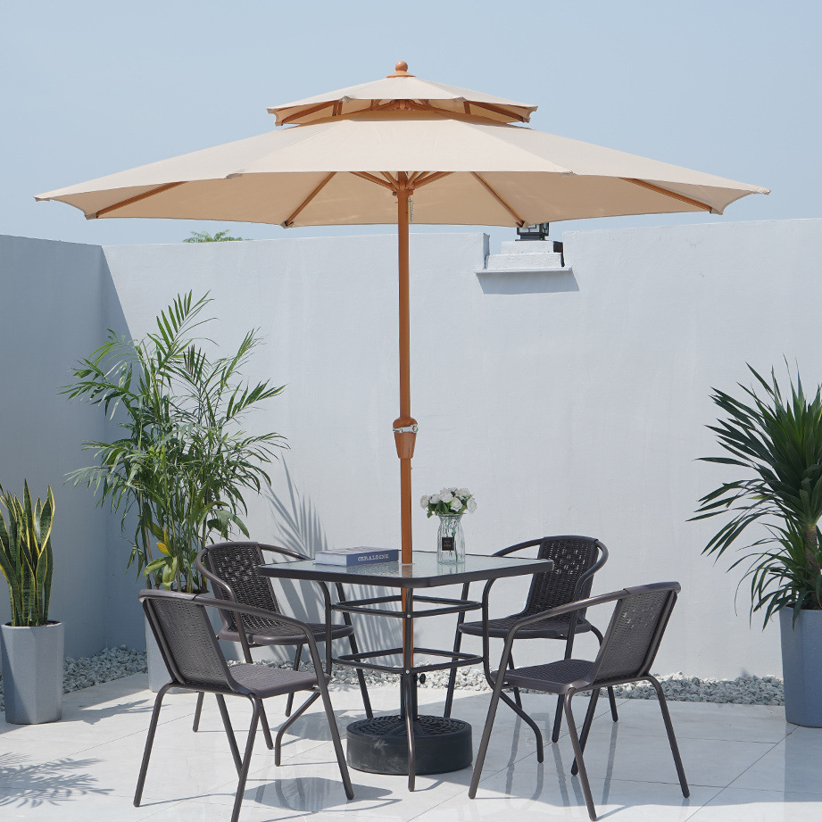 户外桌椅藤椅带伞五件套庭院阳台靠背椅室外露营喝茶休闲桌椅组合