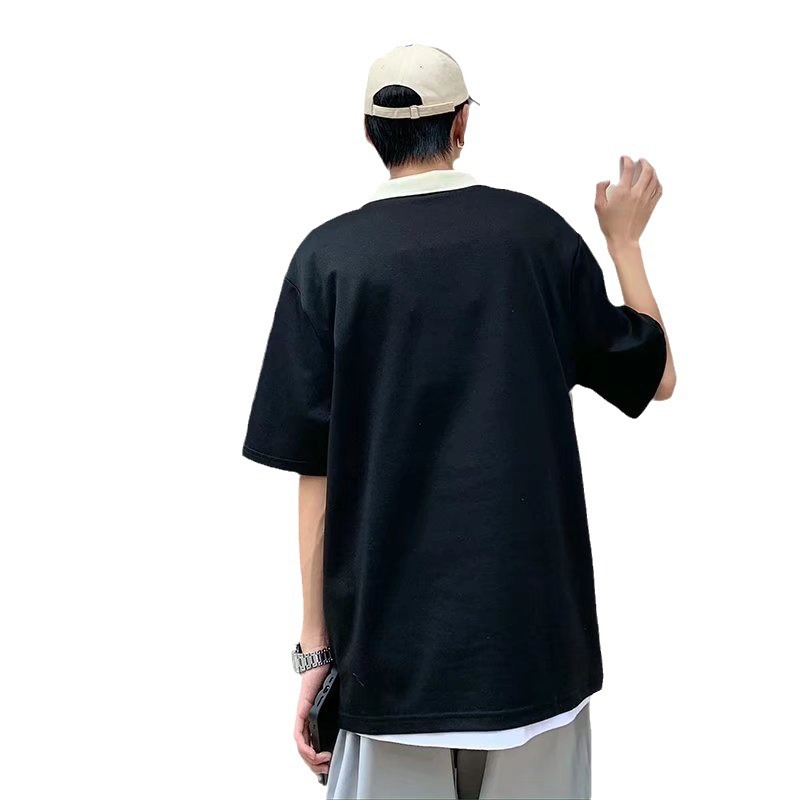 Los polos de manga corta de moda de verano de la marca de moda ins, estilo de Hong Kong masculino, celebridad de Internet suelta japonesa, hermosa camiseta de media manga con cuello giratorio