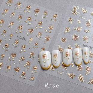 Little Red Book Explosions Gold-plated Wild Rose Sticker Rose Flower Relief Bronzing Stereo Nail Art Sticker Jewelry ins