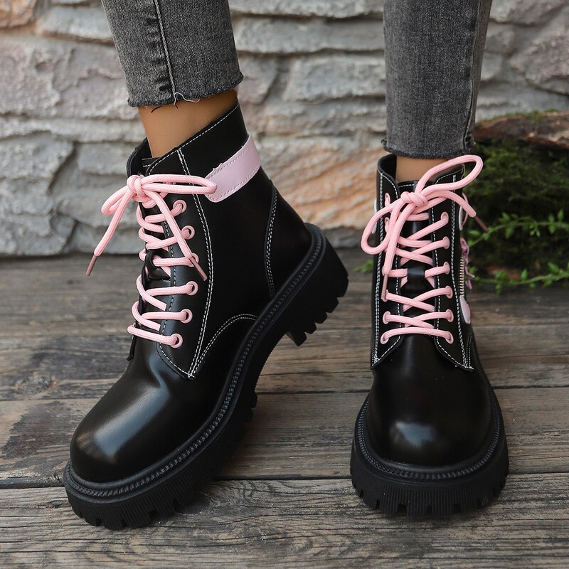 British Style Boots for Women 2025 Spring & Fall New Pink Heart Thick-Soled Short Boots Casual Student Slim Boots British Style Boots for Women 2025 Spring & Fall New Pink Heart Thick-Soled Short Boots Casual Student Slim Boots
