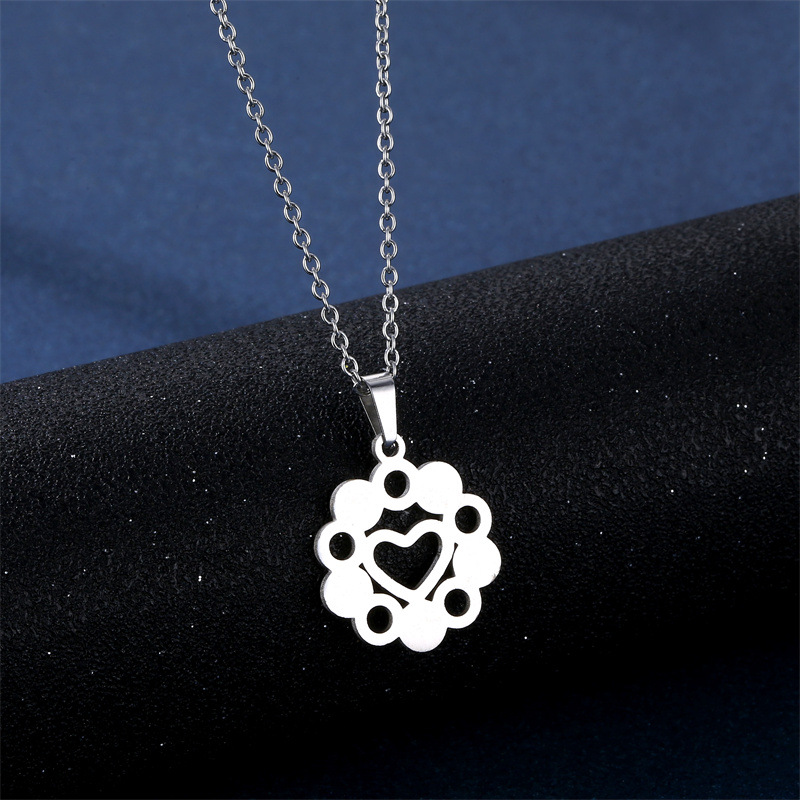 Simple heart-shaped flower stainless steel necklace earrings set