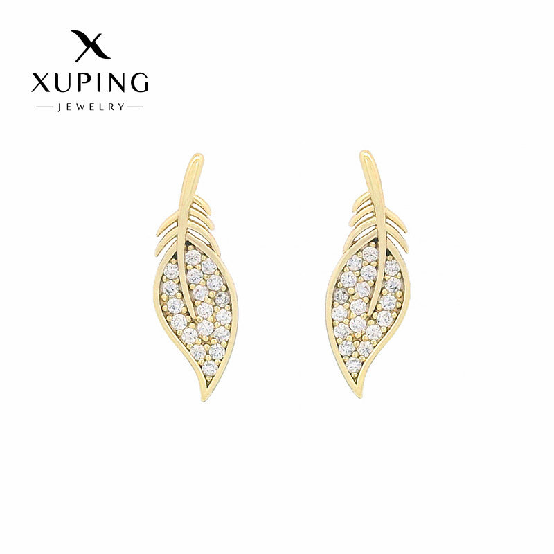 Joyería Xuping, pendientes pequeños y delicados con forma de hoja de piedras preciosas artificiales de alta gama, con un diseño único en estilo europeo y americano.