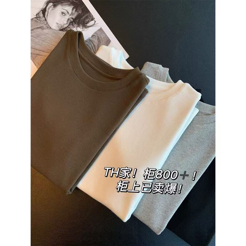 TH Continuation ~ Temperament Women's Wear Thin Pit Shoulder Slim Crewneck Short Sleeve T-shirt Slim Fit Top Women's K0206T
