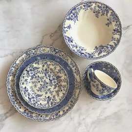 现货复古碎花 青花陶瓷盘 中西式托盘牛排盘子 甜品点心餐盘批发