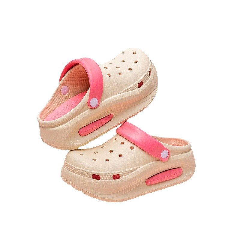 Zapatos con agujeros de suela gruesa para mujer 2025 nuevo estilo antideslizante eva Baotou sandalias y zapatillas de playa para uso exterior de verano