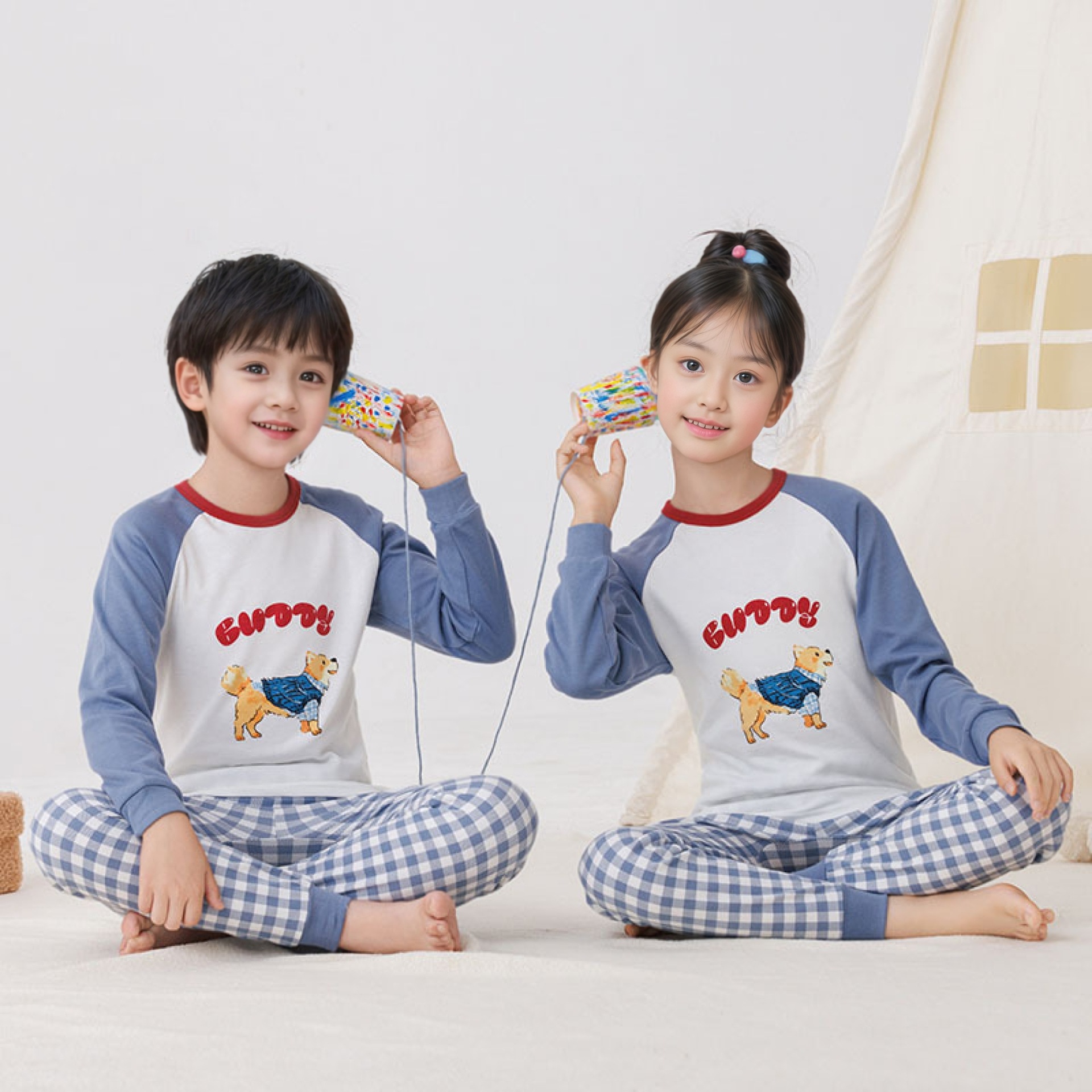 Pure Cotton Autumn Pants for Women, All-Cotton A-Class Children's Loungewear Set, Original Cartoon Long-Sleeve Pajamas, Outerwear, Underwear, One-Piece