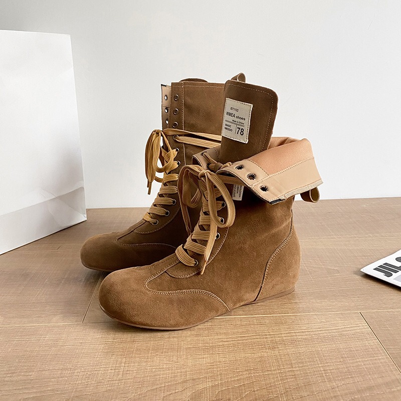Retro Western Cowboy Boots 2025 Autumn and Winter Style Small People's Height-Increasing Round-Toe Lace-Up Ugly Birkenstock Boots Boxing Boots Retro Western Cowboy Boots 2025 Autumn and Winter Style Small People's Height-Increasing Round-Toe Lace-Up Ugly Birkenstock Boots Boxing Boots