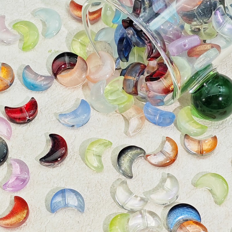 Moon Glass Beads, Loose Beads, Crescent Moon Straight Holes, Handmade DIY Antique Hairpin Bracelet Necklace Material Accessories