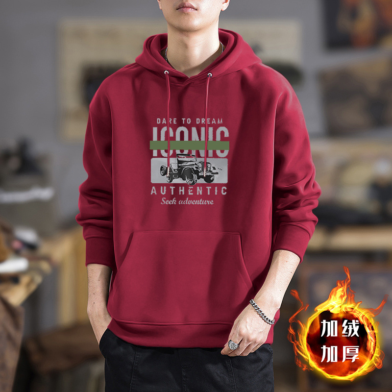 Chaqueta con capuz para hombres con veludo de otoño americano ropa de alta calle marca de moda de otoño y invierno chaqueta pesada de alto gramo