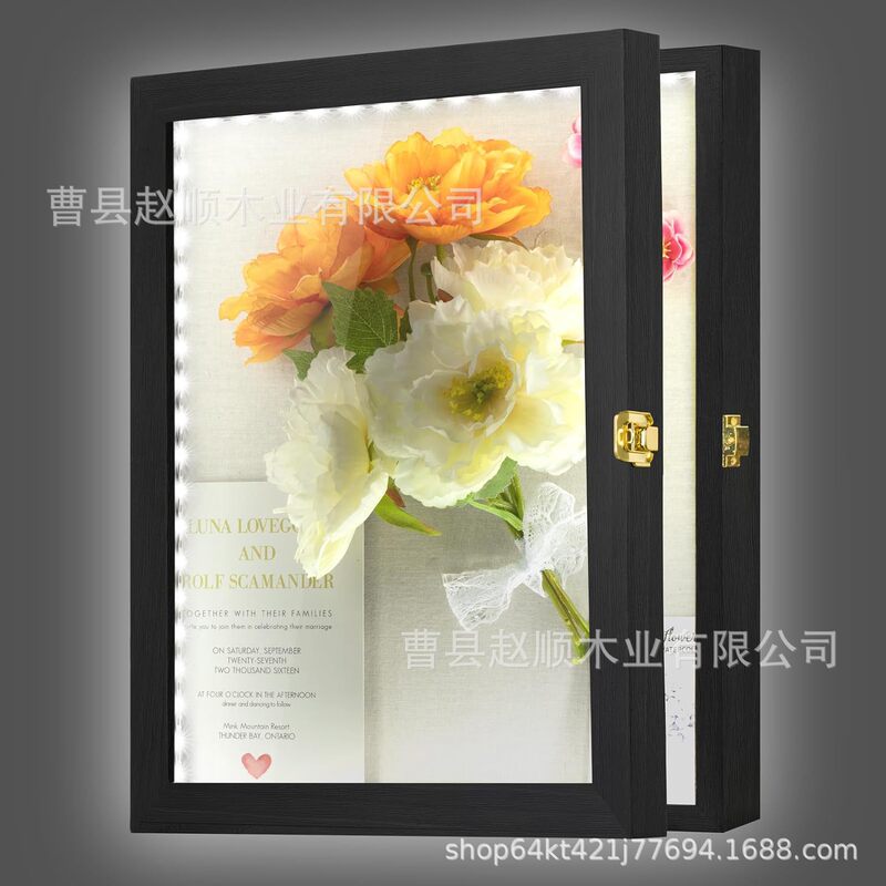 Wall Mounted Dried Flower Photo Frame Shadow Box Wooden Black Memory Box Acrylic Door Flower Card Ticket Display Box