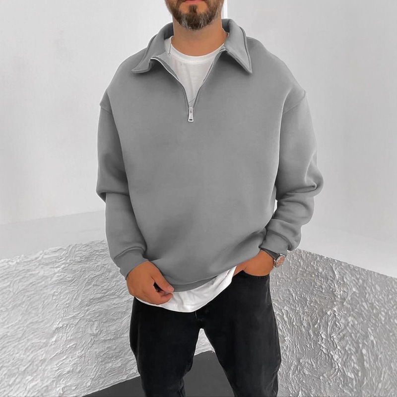 2025 New Cross-Border Men's New Double-Sided Velvet Half-Zip Casual Lapel Sweatshirt Men's Autumn and Winter Jacket