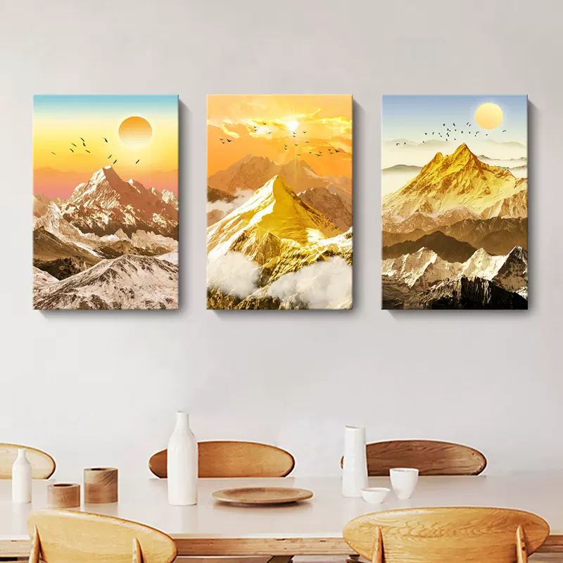 现代装饰画金色山峰风景喷绘客厅挂画酒店民宿玄关跨境内框无框画