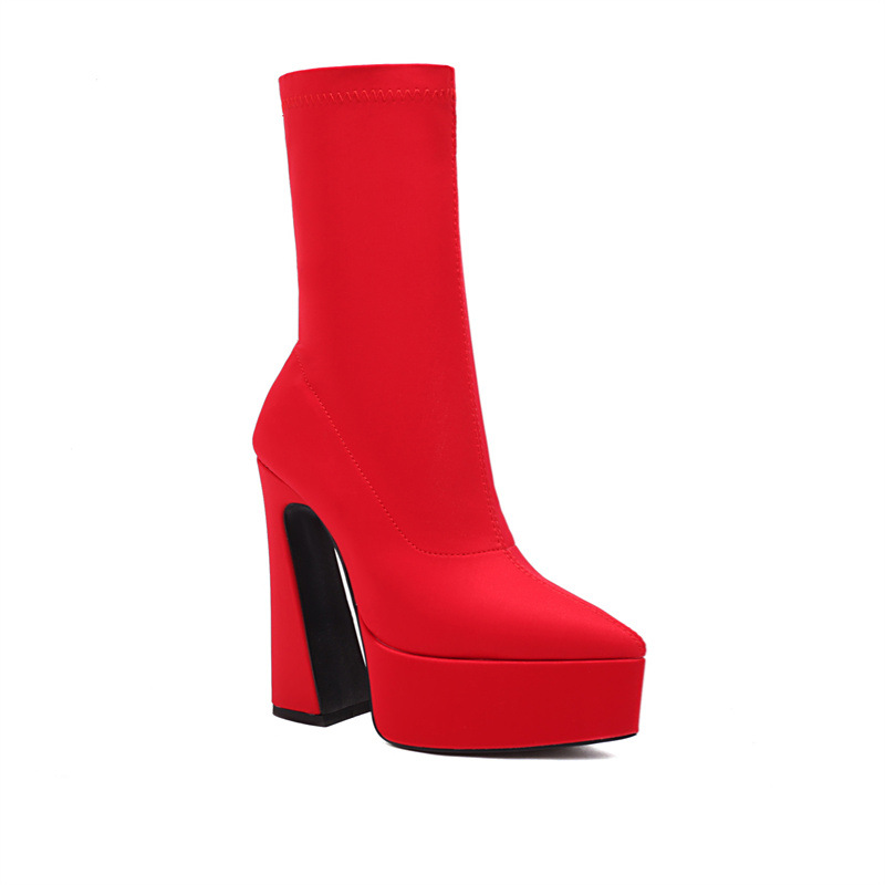 Woman Fashion Ankle Boots Winter New Arrival Thick Heel Pointed Toe Suede Low-Heel Booties Plus Size 40-43_vogvips.com