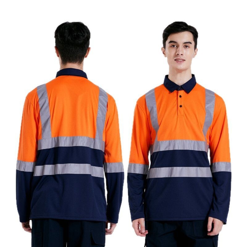 Cross-border Long Sleeve Labor Protection Work Clothes Customized Foreign Trade Highlight Reflective Polo Processing Road Reflective Safety Clothing Customized