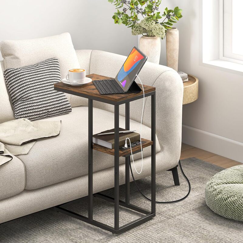C-Type Living Room, Bedroom, Small Space Sofa Table Shelf with Charging Station, USB Port and Socket C-Type Living Room, Bedroom, Small Space Sofa Table Shelf with Charging Station, USB Port and Socket