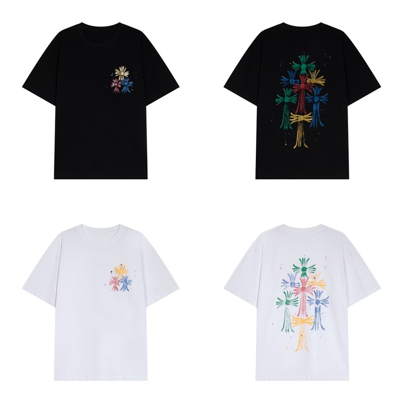 クロスボーダー高バージョン CH Crowe's 新しいクロス オスマン語刺繍 ユニセックス カジュアル ルーズ 半袖 T シャツ|undefined