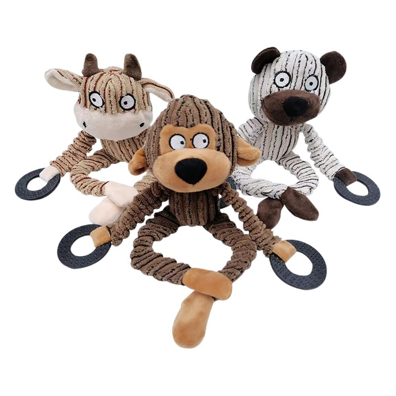 Amazon juguete para mascotas juguete recto de terciopelo perro sonido resistente a la mordedura anillo de goma peluche muñeca perro animal mordedura en stock