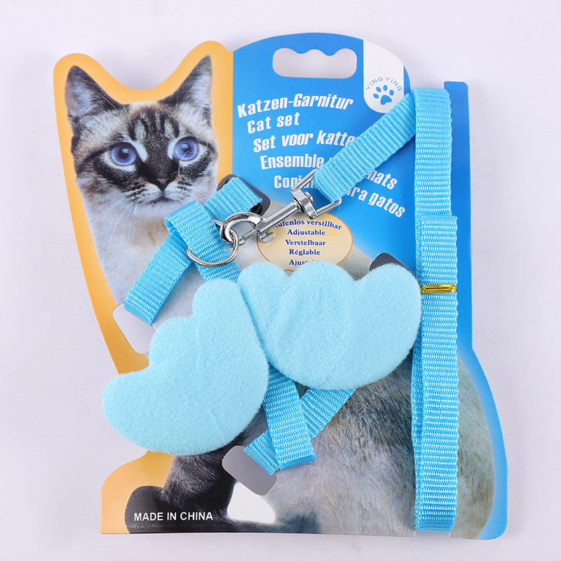 Harnais et laisse avec pendentif en forme de cœur et nœud papillon pour chat, chaîne, fournitures pour animaux de compagnie_voghion.com